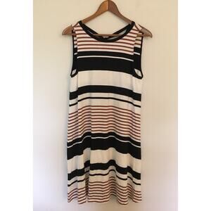 NWT LOFT Striped Tie Back Swing Dress Sz S Cream Black & Brown stripes Nautical